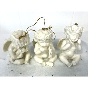 Vintage Homco Set of Three Porcelain Angel Cherub Ornament's Adorable